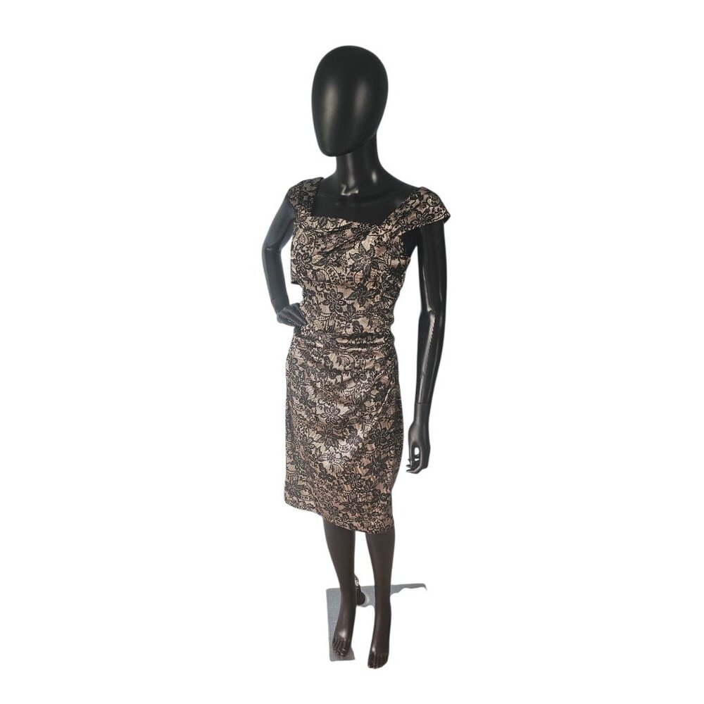 Silky Satin Lace Print Sheath Dress - Maggie London - Picture 2 of 8